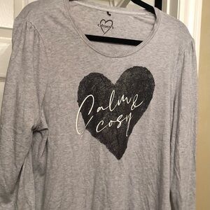 Olsen Gray Long Sleeve Top with Heart Design. Size Medium